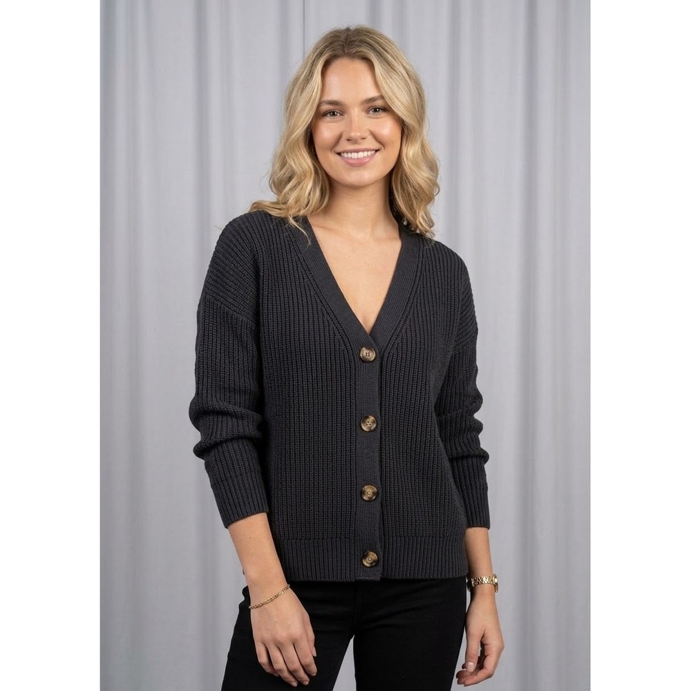 Duluth Trading Co Cardigan Sweater Womens Medium Navy Excellent